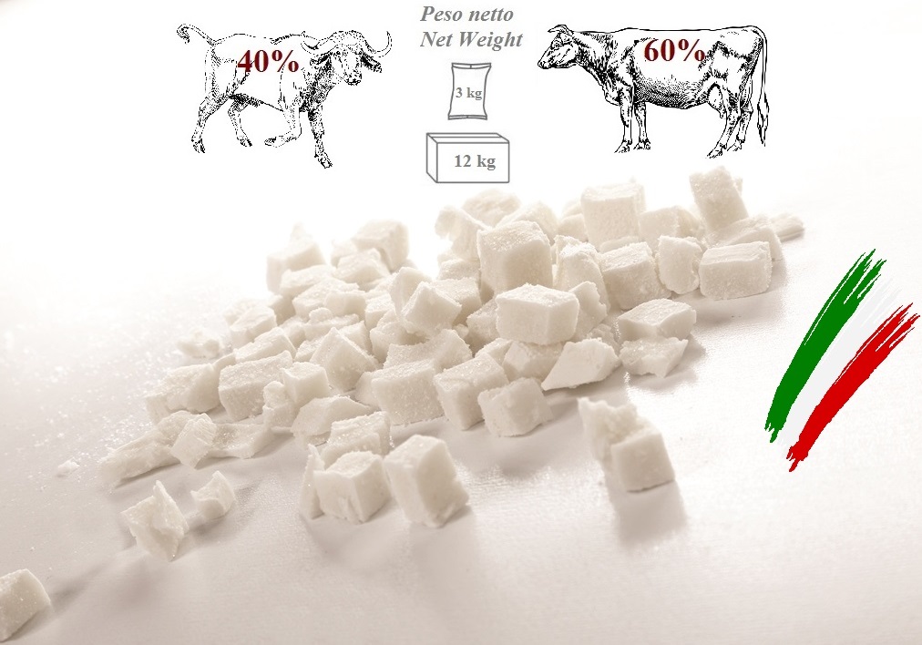 Diced Mozzarella with Mix of 60% cow's milk & 40% buffalo's milk 